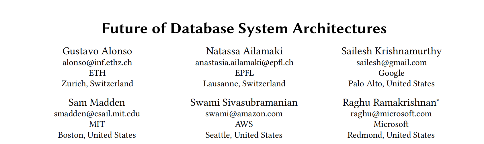 Future of Database System Architectures